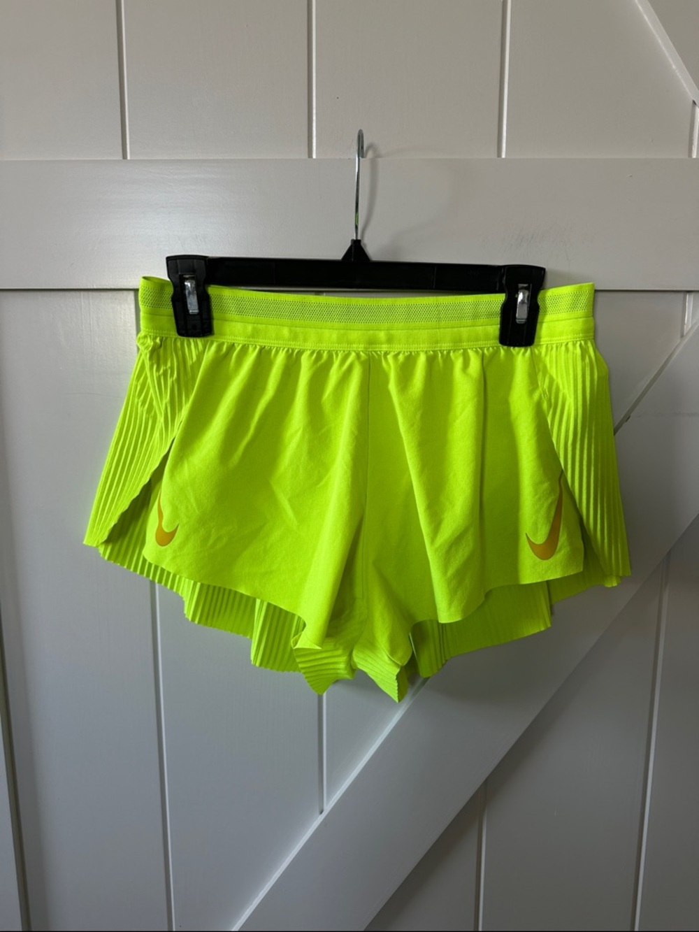 Nike Aeroswift Women's Neon Yellow Athletic Short with double nike Swoosh - Picture 4 of 16